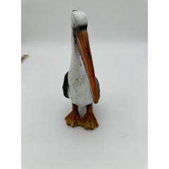 Pelican Figurine Coastal Nautical Hand Painted Rustic Decor White Brown 13in