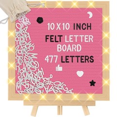 10 x 10 in Felt Letter Board with LED Lights,Changeable Message Board with Wo…