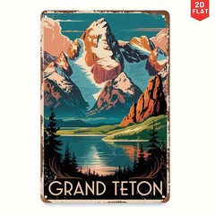 Grand Teton National Park Retro Metal Sign Mountain Landscape Travel Wall Decor