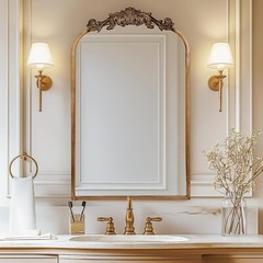 19×31″Gold Vintage Mirror Wall Ornate Baroque Arched Mirror Antique Brass Mirror