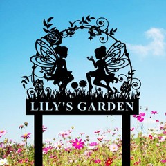 Personalized Fairy Metal Garden Sign,Custom Fairy Garden Stake,Flower Beds Decor