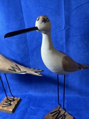 Coastal Decor 12.5”Sandpiper Pair Wooden Figures on Wood Base Glass Eyes