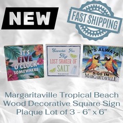 Margaritaville Tropical Beach Wood Decorative Square Sign Plaque Lot of 3-6 x 6