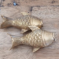 Brass Fish Curtain Rod Finial, Set of 2, 5 in, Animal Theme