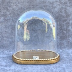 Vintage Glass Cloche 34,5 x 31,5 x 17 cm Dome with Wood Base 13.58 x 12.40 x 6.6