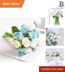 Vibrant Blue and White Roses – Easy Maintenance Silk Bouquet for All Occasions