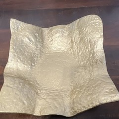 Gold Tone Textured Metal Decorative Bowl Abstract Wavy Edge 14 in