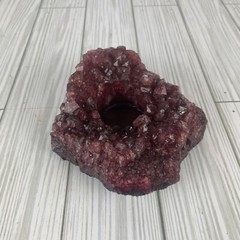 Pink/Red Crystal Geode tea light holder 1lb 15oz felt bottom