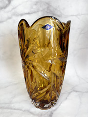 Flower Vase 11″ Centerpiece Bud Vase Amber color Bohemian Czech Crystal Glass