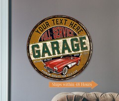 Personalized Garage Round Sign Man Cave Shop Mechanic Auto Decor 100142002005