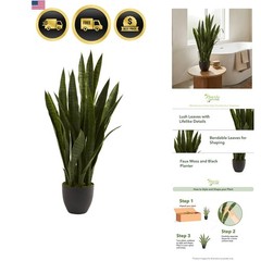 Artificial Snake Plant 35in Faux Greenery Indoor Decor Black Planter