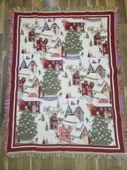 Vintage Christmas Village Woven Tapestry Throw Blanket Afghan Fringe 60×43