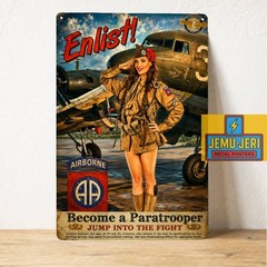 Enlist! Become a Paratrooper Airborne WWII Pin-Up Metal Poster Tin Sign 20x30cm