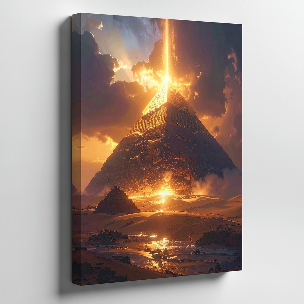 Wall Art Canvas a Glowing Egyptian Pyramid Stands Amidst a Vast Mystical