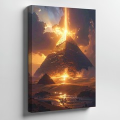 Wall Art Canvas a Glowing Egyptian Pyramid Stands Amidst a Vast Mystical