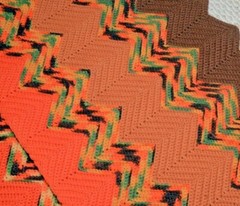 Blanket Afghan Throw 90×68 Orange Brown Chevron Crochet Vintage