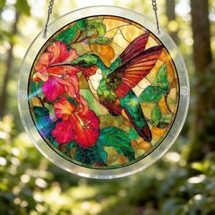 Floral Hummingbird Acrylic Jigsaw Puzzle Suncatcher, Home & Garden Window Art