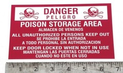 Danger Poison Peligro Storage pesticide sticker decal sign Skull Warning Symbol