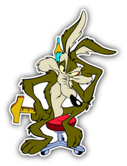 Wile E. Coyote Thinking Cartoon Car Bumper Sticker Decal 4” x 5”