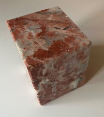 Mid-Century Modern MCM Pink Gray Solid Specimen Marble Display Stand Brick Cube