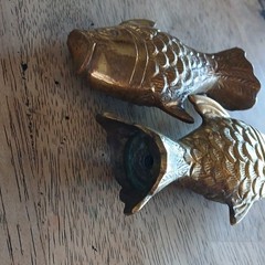 Brass Fish Curtain Rod Finial, Set of 2, 5 in, Animal Theme
