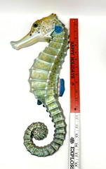 Vintage Plastic Sea Horse Hand Painted Wall Plaque Green Blue Pink 17 inches