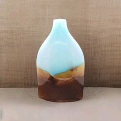 Pier 1 Hand Blown Bottle Glass Vase 12″ x 7″ Blue Brown Decorative Art Glass