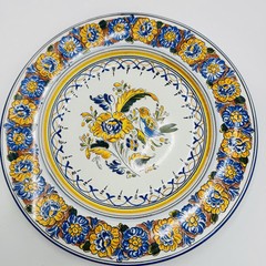 VTG Spanish Faience Hand Painted Bird Floral Wall Plate Toledo Spain 11 Ceramic