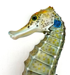 Vintage Plastic Sea Horse Hand Painted Wall Plaque Green Blue Pink 17 inches