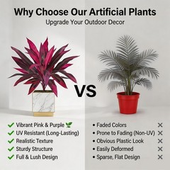 2PC UV Resistant Artificial Boston Fern & Dragon’s Blood Tree, Home Garden Decor