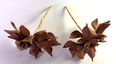Natural Faux Leather Flowers on Stems 4 Brown Rustic Elegant Classic