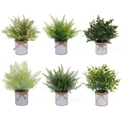 6 Pack Mini Fake Plants Artificial Potted Flowers Tabletop Bathroom Home Decor