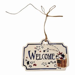 Longaberger Ceramic Welcome Sign Red White Blue Stars Patriotic Carol Berry