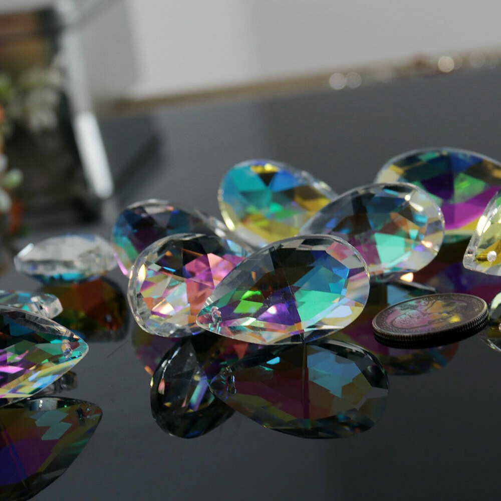 10* AB Crystal Glass Faceted Prism Suncatcher Lamp Bead Hanging DIY Home Pendant