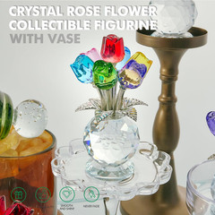 Crystal Colorful Rose Flower Collectible Figurine Glass Flowers with Vase Romant
