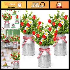3 Pack Artificial Strawberry Centerpieces – Faux Daisy Plants for Summer Decor,