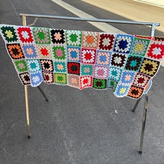 Vintage Granny Square Pattern Multicolor Crocheted Throw Blanket Afghan 54″X42″