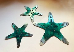 Starfish Trio – Metal Wall Art – Teal Tinged Size Varies Per Piece